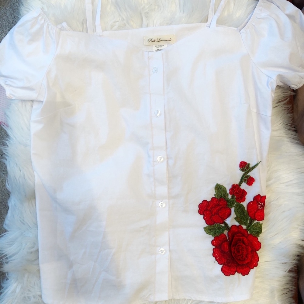 White Top with Rose Embroidery